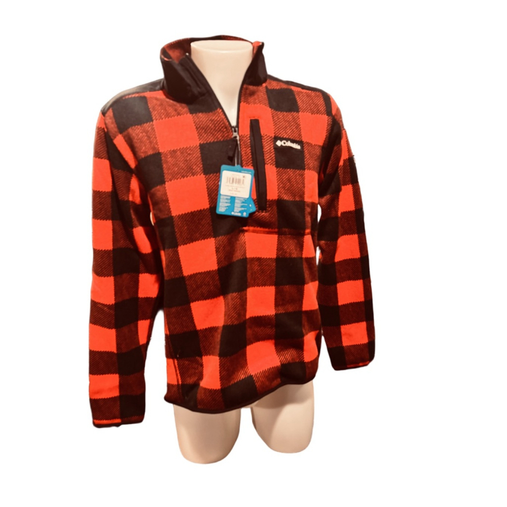 Men's Columbia sweater weather Red Black Plaid Half Zip Sweater L